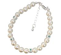 meberg Karma NH11307982 Damen Armband Kunstperlen Silber Weiß Legierung 17 cm elegantes Schmuckstück Perlenarmband zeitloses Design Damenarmband verstellbar