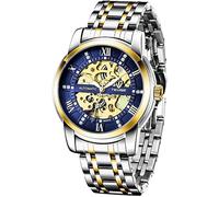 Mechanische Herrenuhr Edelstahl Skelett Automatikuhr Wasserdicht Business Uhren für Männer Goldblau