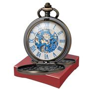 Mechanische Skelett-Taschenuhr im Vintage-Stil mit römischen Ziffern - Handaufzug Unisex-Design & Holz-Geschenkbox für Männer und Frauen, Bronze