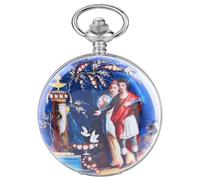 Mechanische Taschenuhr für Herren, Stahlgehäuse, blaues Porzellan, zwei Personen, mechanisches Uhrwerk, römische Zifferblatt, einzelne Öffnung, PWM12, modisch