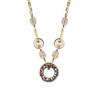 Mecool Lange Pullover-Halskette, Kreis-Anhänger, Halskette, Acryl, Bohemian-Vintage-Schmuck für Damen, Braun