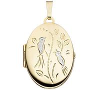 Medaillon Anhänger zum Öffnen Gravur Vögel 333 Gold Gelbgold oval Amulett