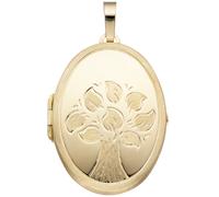 Medaillon Baum oval für 2 Fotos 585 Gold Gelbgold matt Anhänger zum Öffnen