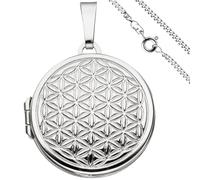 Medaillon Blume des Lebens rund Anhänger zum Öffnen 925 Silber mit Kette 50 cm