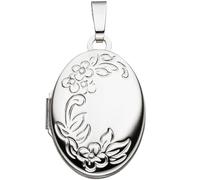 Medaillon Blumen oval für 2 Fotos 585 Gold Weißgold Anhänger zum Öffnen