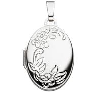 Medaillon Blumen oval für 2 Fotos 585 Gold Weißgold Anhänger zum Öffnen