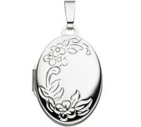 Medaillon Blumen oval für 2 Fotos 585 Gold Weißgold Anhänger zum Öffnen