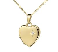 Medaillon Herz 333 Gold 8 Karat mit Brillant, Herz-Amulett für 2 Bilder zum Öffnen für Damen Herzkette und Schmuck-Etui Mit hochwertiger Schmuck-Kette 925 Silber vergoldet - Kettenlänge 70 cm.