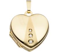 Medaillon Herz 333 Gold Gelbgold mattiert 3 Zirkonia Anhänger zum Öffnen