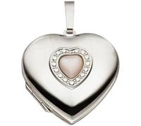 Medaillon Herz 925 Sterling Silber rhodiniert Perlmutt-Einlage