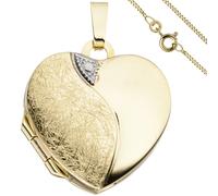 JOBO Medaillon Herz Anhänger zum Öffnen für 2 Fotos 333 Gold mit Kette 50 cm