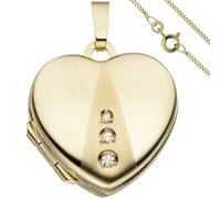 Medaillon Herz Anhänger zum Öffnen für Fotos 333 Gold 3 Zirkonia mit Kette 50 cm