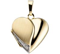 Medaillon Herz für 2 Fotos 333 Gold Gelbgold mit Zirkonia Anhänger zum Öffnen