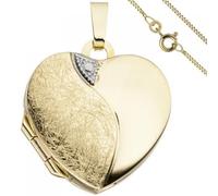 JOBO Medaillon Herz Anhänger zum Öffnen für 2 Fotos 333 Gold mit Kette 50 cm