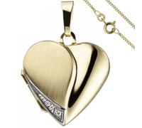 Medaillon Herz zum Öffnen für Fotos 333 Gold Zirkonia mit Kette 45 cm
