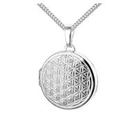 Medaillon Lebensblume teilmattiert verziert rund 925 Sterling Silber zum öffnen für Bildereinlage 2 Fotos Amulett Verzierung von Haus der Herzen® + Kette mit Schmuck-Etui