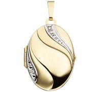 Medaillon oval 333 Gold Gelbgold bicolor mattiert 2 Zirkonia Anhänger zum Öffnen