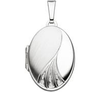 Medaillon oval 375 Gold Weißgold mattiert 3 Zirkonia Anhänger zum Öffnen