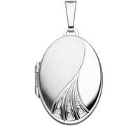 Medaillon oval 375 Gold Weißgold mattiert 3 Zirkonia Anhänger zum Öffnen