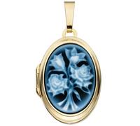 Medaillon oval 585 Gelbgold 1 Lagen Kamee Blumen
