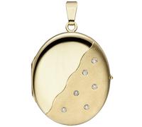 Medaillon oval 585 Gold Gelbgold mattiert 6 Diamanten Anhänger zum Öffnen