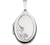 Medaillon oval 585 Gold Weißgold mattiert 3 Diamanten Anhänger zum Öffnen