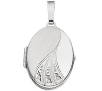 Medaillon oval 585 Gold Weißgold mattiert 3 Diamanten Anhänger zum Öffnen