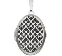 Medaillon oval 925 Sterling Silber rhodiniert mattiert Anhänger zum Öffnen