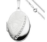 Medaillon oval Anhänger zum Öffnen für 2 Fotos 925 Silber mit Kette 60 cm