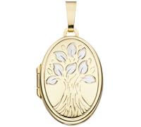 Medaillon oval Baum 585 Gold Gelbgold bicolor zum Öffnen für 2 Fotos
