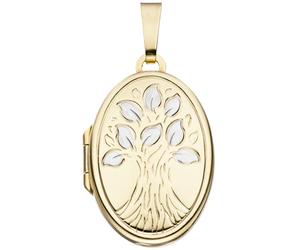 Medaillon oval Baum 585 Gold Gelbgold bicolor zum Öffnen für 2 Fotos