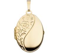 Medaillon oval Blumen 925 Sterling Silber gold vergoldet Anhänger zum Öffnen