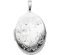Medaillon oval Blumen für 2 Fotos 925 Sterling Silber Anhänger zum Öffnen