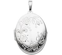 Medaillon oval Blumen für 2 Fotos 925 Sterling Silber Anhänger zum Öffnen