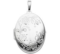 Medaillon oval Blumen für 2 Fotos 925 Sterling Silber Anhänger zum Öffnen