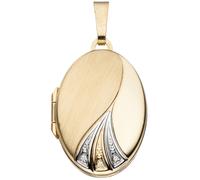 Medaillon oval für 2 Fotos 333 Gold Gelbgold bicolor mit Zirkonia