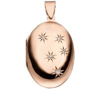 Medaillon oval für 2 Fotos 925 Silber rotgold vergoldet 5 Zirkonia zum Öffnen