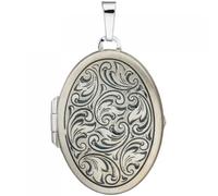 Medaillon oval für 2 Fotos 925 Sterling Silber matt Anhänger zum Öffnen
