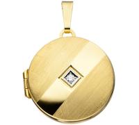 Medaillon rund 333 Gold Gelbgold mattiert 1 Zirkonia Anhänger zum Öffnen