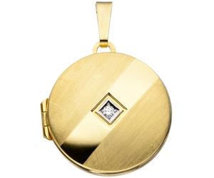 Medaillon rund 333 Gold Gelbgold mattiert 1 Zirkonia Anhänger zum Öffnen
