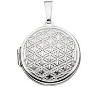 Medaillon rund Lebensblume 925 Sterling Silber rhodiniert zum Öffnen für 2 Fotos