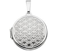 Medaillon rund Lebensblume 925 Sterling Silber rhodiniert zum Öffnen für 2 Fotos