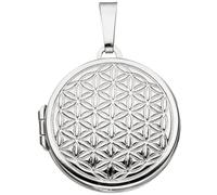 Medaillon rund Lebensblume 925 Sterling Silber rhodiniert zum Öffnen für 2 Fotos