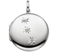 Medaillon rund zum Öffnen für 2 Fotos 925 Sterling Silber 3 Zirkonia