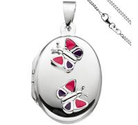 Medaillon Schmetterling Anhänger für 2 Fotos oval 925 Silber mit Kette 42 cm