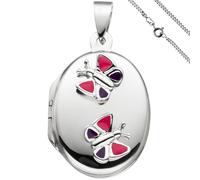 Medaillon Schmetterling Anhänger für 2 Fotos oval 925 Silber mit Kette 50 cm
