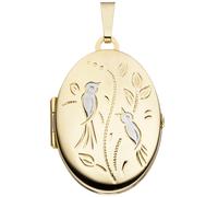 Medaillon Vögel oval für 2 Fotos 333 Gold Gelbgold matt Anhänger zum Öffnen