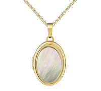 Medaillonanhänger Medaillon 333 Gold Anhänger 8 Karat für 2 Bilder mit Perlmutt-Einlage Bild Amulett oval zum Öffnen für Damen mit Halskette und Schmuck-Etui Mit Damenkette - Kettenlänge 70 cm.
