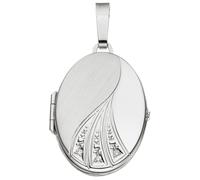 Medallionanhänger JOBO "Anhänger Medaillon oval 30 mm", weißgold 585, Schmuckanhänger, Damen, SI = kleine Einschlüsse, Diamanten Weißgold 585, Diamanten, Weißgold 585, 585 Weißgold mit 3 Diamanten für
