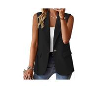 (Medium, Black) Sleeveless Blazer Jackets For Women Solid Color Open Front Women Blazer Vest Casual Lapel Cardigan With Pockets